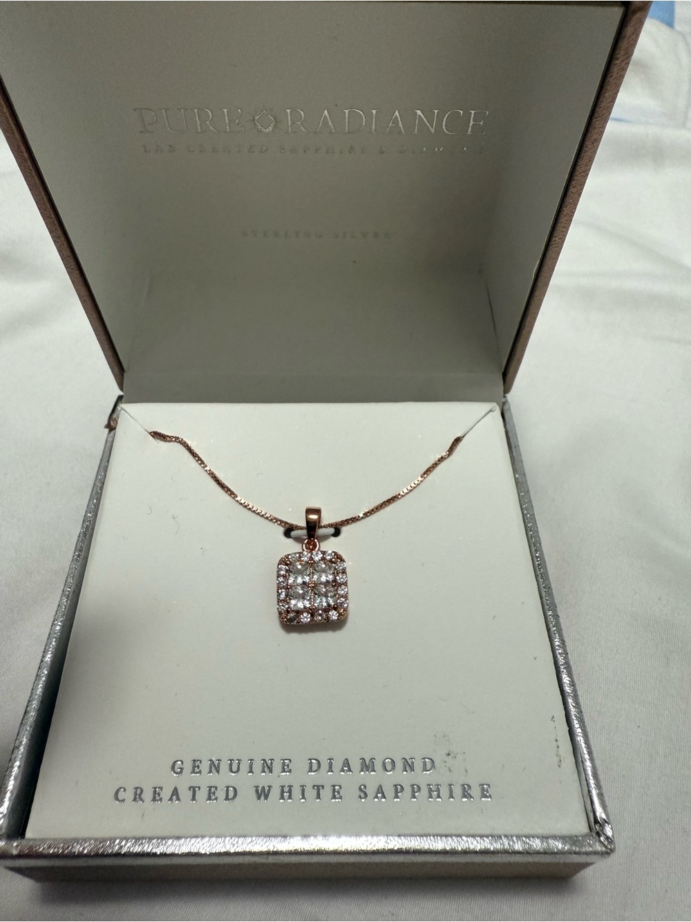Lab Created Sapphire & Diamond Rose Gold Cluster Necklace